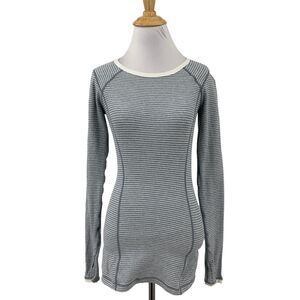 Lululemon Shirt Women 2 Gray Run Turn Around Long Sleeve Stripe Thumbhole Fitted